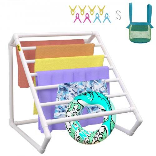 VEVOR Handtuchständer Handtuchhalter mit 8 Handtuchstangen Freistehend, Spa Schwimmbäder Handtuchhalter 138 x 138 x 140 cm Wei_ Tragkraft 30 kg, PVC