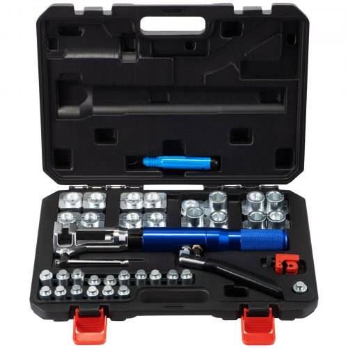 VEVOR 72485-PRC Hydraulisches Bremsleitung Bördelgerät 30-teilig Bördelwerkzeug Hydraulic flaring tool mit 45° Bördelkegel / 16 Matrizen & Adapte