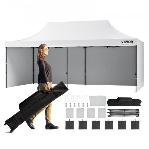 VEVOR Pavillon 304,8x609,6x320cm Gartenzelt 500D PU-Silber-Gewebe Faltpavillon höhenverstellbar inkl. Aufbewahrungstasche Partyzelt 12-16 Personen