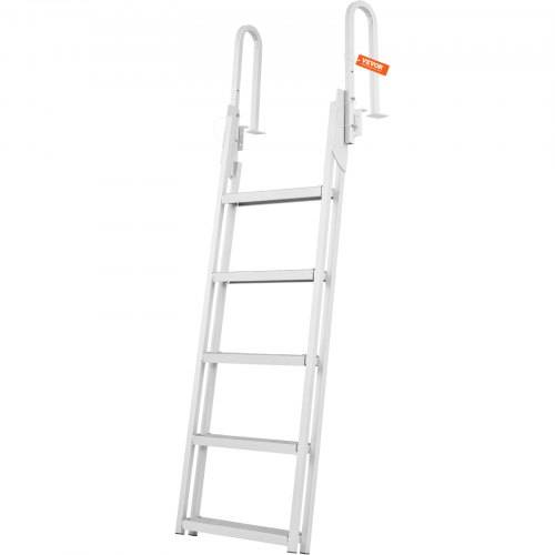 VEVOR Dockleiter, hochklappbar, 5 Stufen, 158 kg, Aluminium-Ponton-Bootsleiter mit breiter Stufe und rutschfesten Sprossen, Schwimmtrittleiter zum