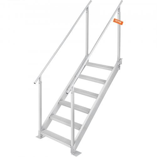 VEVOR 6-stufige Badeleiter mit zwei Handläufen Bootsleiter 800x1850x2092mm Poolleiter aus Aluminiumlegierung Treppenleiter 250kg Tragfähigkeit 10cm