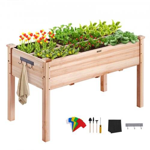 VEVOR Hochbeet Holz Pflanzkübel mit Ablage Blumenkasten 100kg Tragfähigkeit Garten Pflanzkasten Terrassen Gemüsebeet Gartenbeet Pflanzbeet 120x58x7