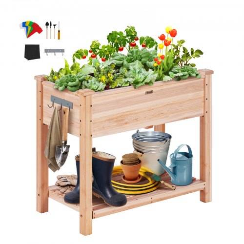 VEVOR Hochbeet Holz Pflanzkübel mit Ablage Blumenkasten 75kg Tragfähigkeit Garten Pflanzkasten Terrassen Gemüsebeet Gartenbeet Pflanzbeet 86x46x76c