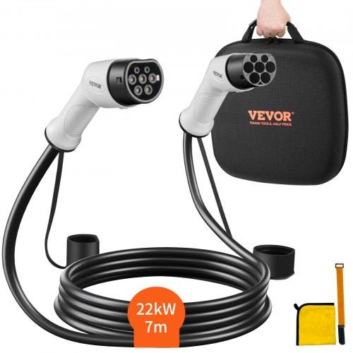 VEVOR Typ2 Ladekabel für Elektroauto/Hybrid EV Ladekabel E-Autoladekabel Wallbox 22kw TPU-Ladekabel 7m Kabellänge 3-Phase AC 380V Typ2 auf Typ2 Wass