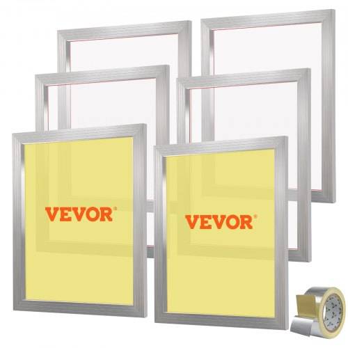 VEVOR Siebdruck-Set, 6 Stück Aluminium-Siebdruckrahmen, 50,8 x 61 cm Siebdruckrahmen mit 110 Netzstoff, Hochgespanntes Nylongewebe & Dichtungsband