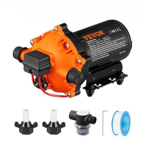 VEVOR Wassermembranpumpe, 12 V DC, 5,5 GPM Durchfluss, 70 PSI Nenndruck (40_100 PSI einstellbar), 1/2 Zoll MNPT selbstansaugende Sprühpumpe mit
