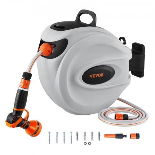 VEVOR Schlauchtrommel Wasser 35mx12mm mit Wandhalterung Tragegriff Schlauchaufroller mit 9-Muster-Sprühdüse & Gartenschlauch 180° Schwenkbar Wand-S