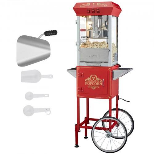 VEVOR Popcornmaschine Popcornautomat Popcorngerät mit Wagen 850 W Popcornmaschine 8 oz Kessel für 48 Tassen pro Ladung, Popcornmaschine mit gehärte