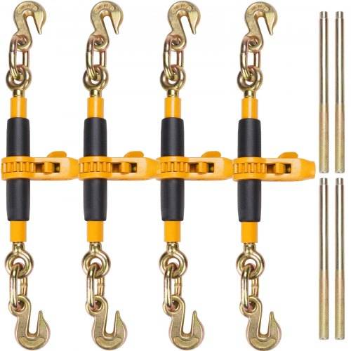VEVOR Ratschenspanner für Zurrkette 0,8-0,9 cm, Tragkraft 3220 kg, 4er-Pack, mit Greifhaken, Befestigungselemente für Transportketten, Anhänger, Pr