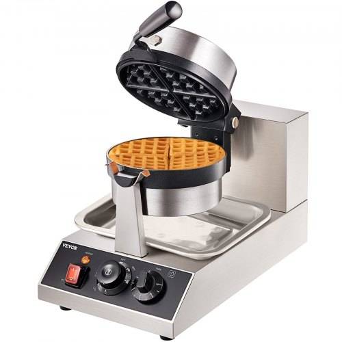 VEVOR Rundes Waffeleisen Waffel 1300 W, Kontaktgrill Belgische Waffeleisen 4 Stk. Edelstahl Waffeln Automat inkl. Lebensmittelclip & Bürsten & Verbr
