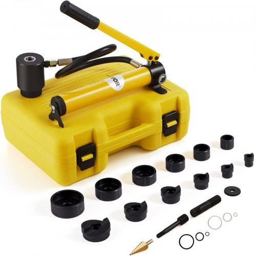 VEVOR Hydraulisches Lochstanzer-Set Knockout-Lochtreiber-Kit 10t, Handpumpe Stahl Lochwerkzeug mit 6 Stanzformen Stanzen 12,7, 19,05, 25,4, 31,75