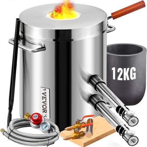 VEVOR Schmelzofen Propan Metall Schmelzofen 12 kg, Edelstahl Schmelzofen Gas 1482 _ inkl. 2 x Brenner, 1 x Tiegel, Schmiede Messerherstellung
