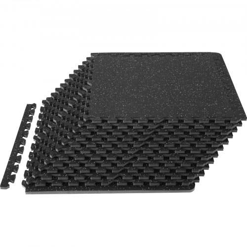 VEVOR EVA-Schaum-Fu_matten, Fitnessstudio-Bodenbelag-Set, 61 x 61 cm, Schwarz & Grau 12-teiliges Rutschfeste Ineinandergreifende