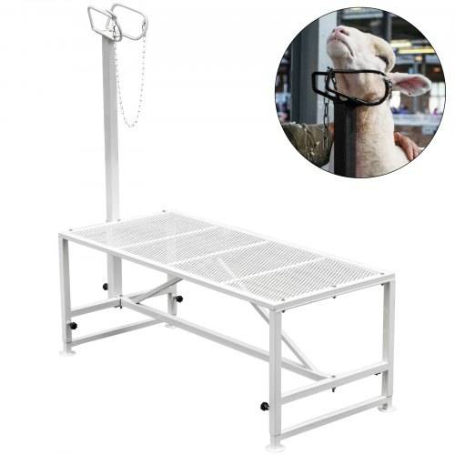 VEVOR Viehständer 59 x 130 cm, Trimmständer mit geradem Kopfstück, Ziegentrimmständer Metallrahmen Schafschurständer Viehtrimmständer Wei_