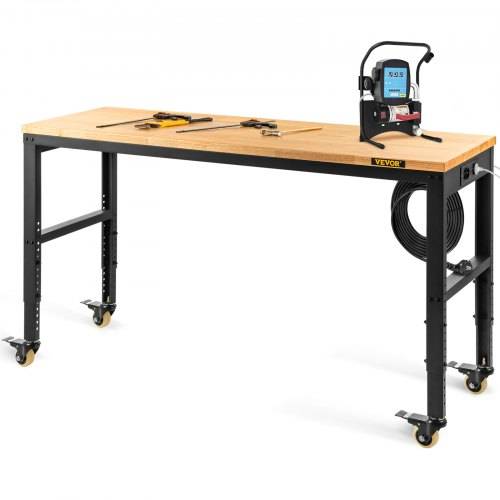 VEVOR Werkbank, höhenverstellbar, 122 cm L x 61 cm B x 104 cm H, Garagentisch mit 79 cm _ 104 cm Höhe, 725,7 kg Kapazität, mit Steckdosen und Harth
