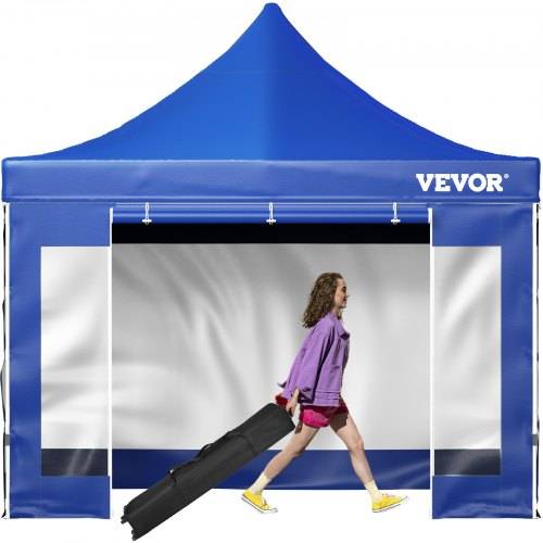 VEVOR Pavillon faltbar 3x3m Faltpavillon 240g PVC-beschichtetes Polyester Pop-Up-Pavillon 1,95-2,13m Einstellbar Partyzelt Festzelt Strandzelt Blau