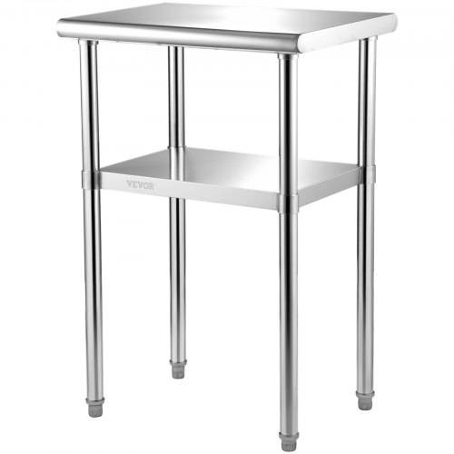 VEVOR Kommerzieller Edelstahltisch 61 x 45,7 x 91,4 cm, Edelstahl Zweilagiger Arbeitstisch Zerlegetisch Gastro 181,4 kg + 91 kg Tragfähigkeit