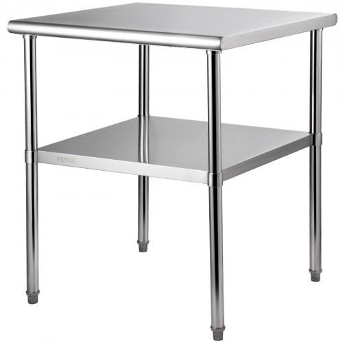 VEVOR Kommerzieller Edelstahltisch 76,2 x 76,2 x 91,4 cm, Edelstahl Zweilagiger Arbeitstisch Zerlegetisch Gastro 226 kg + 136 kg Tragfähigkeit