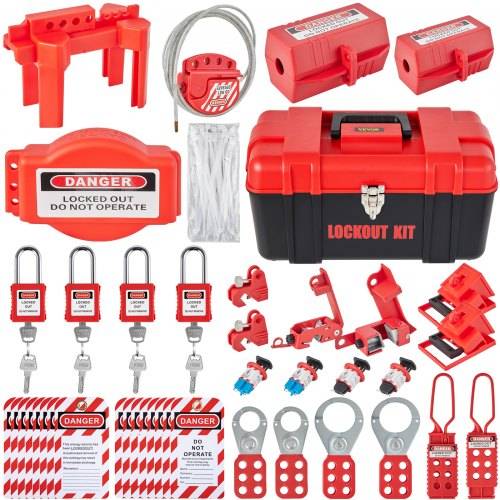 VEVOR 42-teiliges Lockout-Tagout-Kits, elektrisches Sicherheits-Loto-Kit, enthält Vorhängeschlösser, 5 Arten von Lockouts, Haspen, Anhänger und Ka