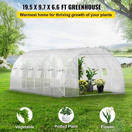 VEVOR Foliengewächshaus 6,1x3x2,1m Bogendach Gewächshaus Verzinkter Stahlrahmen 140 g/cm³ PE Mobiles Treibhaus Wasserdicht und UV-Beständig Frühb