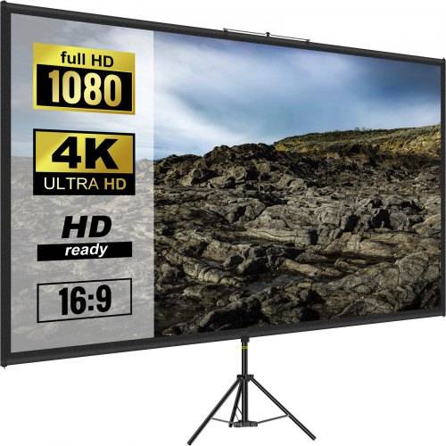 VEVOR 16:9 Beamer Leinwand Stativ 4K HD Projektionsleinwand Rolloleinwand Projektionsfläche 133x76cm Präsentationswand Höhe von 200-250cm einstellb