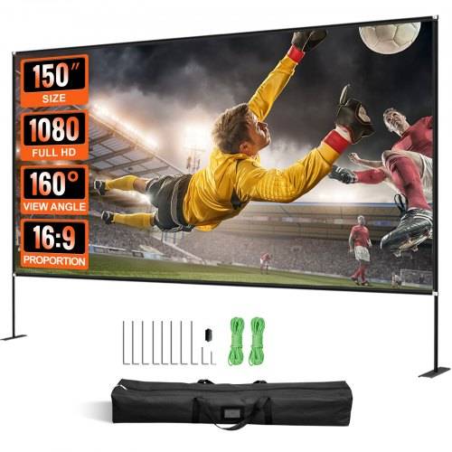 VEVOR Projektionsleinwand mit Ständer 381cm Tragbare Filmleinwand 16:9 Outdoor Indoor Beamer Leinwand 347 x 201.9cm Mobile Beamer Leinwand 160°
