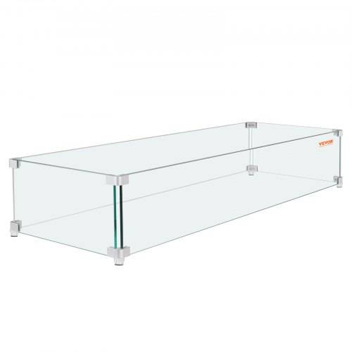 VEVOR Windschutz für Feuerstelle, 96,5 x 26,7 x 15,2 cm Glas-Windschutz, rechteckiger Glasschutz, 0,8 cm dicker Feuertisch, Flammenschutz aus klarem