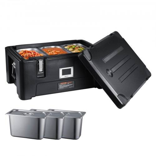 VEVOR Isolierter Thermobox Isolierbox Lebensmittelbehälterträger, 30 L für Catering, Tragbare LLDPE-Lebensmittelbehälterträger, Schwarz Frontlade
