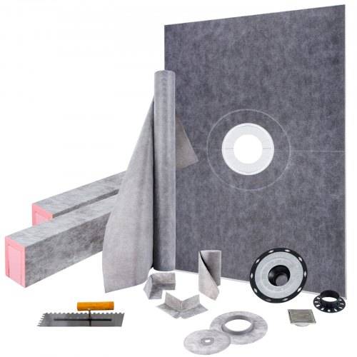 VEVOR Duschpandex-Set, 96,5 x 152,4 cm, ABS, wasserdicht, mit 10,2 cm ABS-Mittelflansch, 10,2 cm Edelstahlrost und Kelle, schneidbare Duschkammer