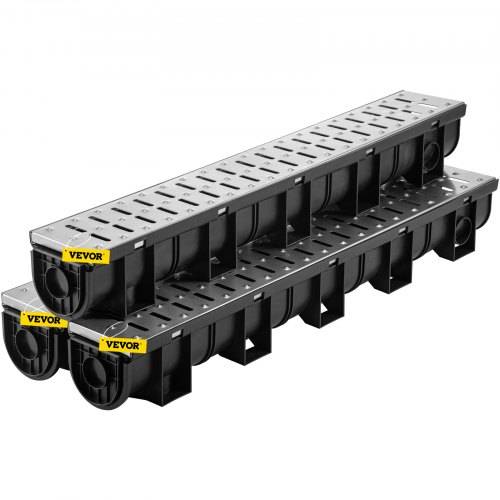 VEVOR Entwässerungsrinne-Set, 3er-Pack, Terrassenrinne, Edelstahl-Grabenentwässerungssystem 15 x 13 x 100 cm, mit 3 Endkappen, Steckverbindung, für