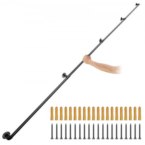 VEVOR 4x Retro Wasserrohr Handlauf 396cm Industrieller Geländer Schutzbügel __ohlenstoffstahl Matt 5x Wandhalterungen Handlauf Rustikal 1,5mm Rohrst