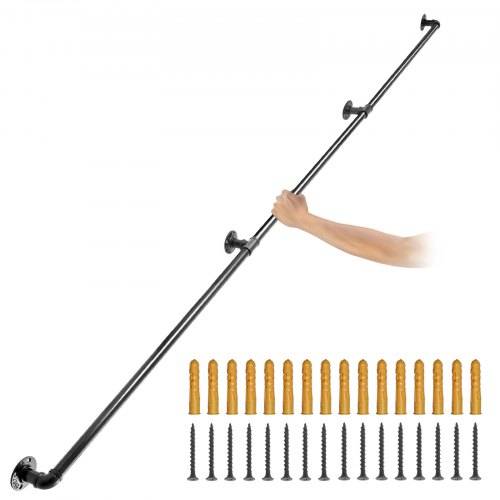 VEVOR 3x Retro Wasserrohr Handlauf 330cm Vintage Wandhalterung Treppe Kohlenstoffstahl 4x Wandhalterungen Handlauf Rustikal 200kg Tragfähigkeit