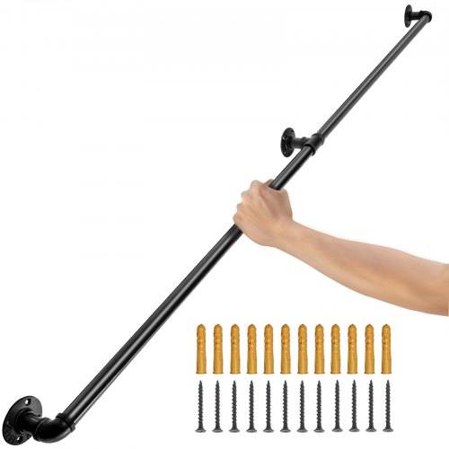 VEVOR 2x Retro Wasserrohr Handlauf 180cm Industrieller Geländer Schutzbügel Kohlenstoffstahl 3x Wandhalterungen Handlauf Rustikal 200kg Tragfähigke