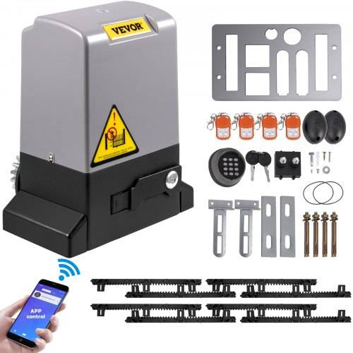 VEVOR Schiebetüröffner, 1800 kg, Automatischer 4m-Toröffner mit 4 Fernbedienungen und APP-Steuerung, Elektrischer Torantrieb für Rollgasse, Sicher