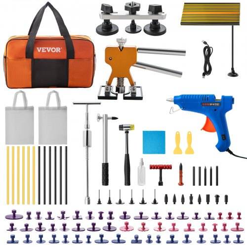 VEVOR 89 Stk. Auto Dellen Reparaturset professionell, Paintless Ausbeulwerkzeug, DIY Repair Puller kit Dent Removal Tool, Hagel Reparatur, LED