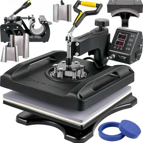 VEVOR 1200 W Hitzepresse 8 in 1 T-Shirtpresse 38 x 38 cm Schwarz Transferpresse Hei_presse T-Shirt zum Aufbringen von Buchstaben Zahlen und Mustern