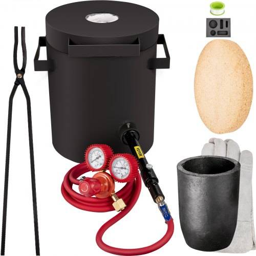 VEVOR Propan Schmelzofen 4 KG, Gas Metall Schmelzofen Propan Ton Grafit Tiegel, Schmiedeofen für Edelmetall Schmelzpunkt 1350 °C, Ofenboden 20 mm,