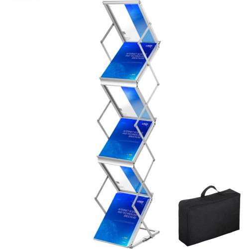 'VEVOR Literaturständer, 6 Taschen, Pop-Up-Aluminium-Magazinständer, leichter Kataloghalter, Ständer mit Tragetasche für Wohnzimmer, Hotel, Messe