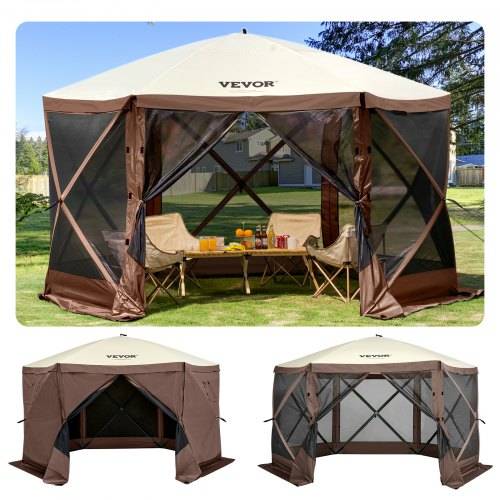 VEVOR Faltpavillon, 3,05 x 3,05 m, 6-seitiges Pop-up-Camping-_berdachungszelt mit Netzfenstern, tragbarer Tragetasche, Erdspie_en, gro_e