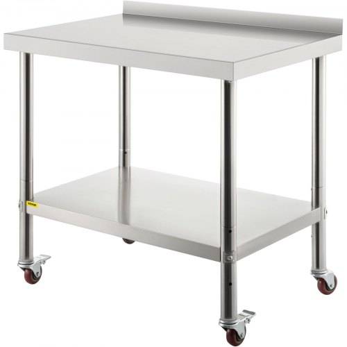 VEVOR Edelstahl-Vorbereitungstisch, 76,2 x 61 x 89 cm, 200 kg Tragkraft, Robuster Metallarbeitstisch mit Verstellbarer Rückwand & 4 Rollen