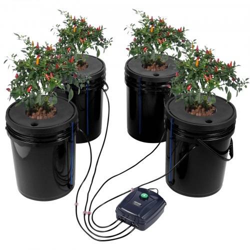 VEVOR DWC Hydroponics Grow System, Hydroponisches Anbausystem, Deep Water Culture 5 Gallonen 4 Eimer, DWC-System mit Luftpumpe, Luftsteinen und