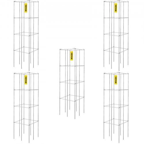 VEVOR Tomatenkäfige, 30 x 30 x 117 cm, 5er-Set quadratische Pflanzenstützkäfige, robuste, silberne Tomatentürme aus PVC-beschichtetem Stahl zum Kl