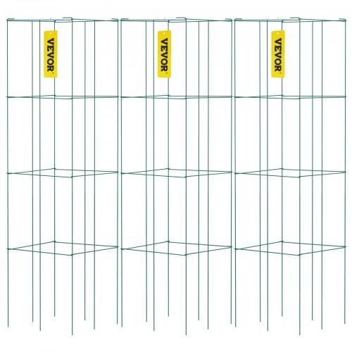 VEVOR Tomatenkäfige, 37 x 37 x 100 cm, 3er-Set quadratische Pflanzenstützkäfige, robuste, grüne Tomatentürme aus PVC-beschichtetem Stahl zum Klet