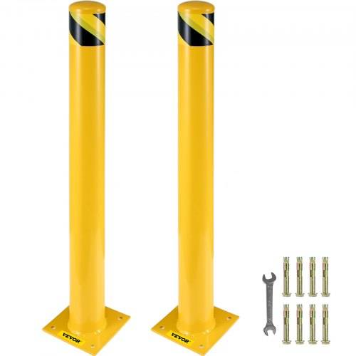 VEVOR 2-tlg. Sicherheitspoller Pollerpfosten, 107 cm Höhe Stahlrohr-Sicherheitspollerpfosten, Gelber Stahlpoller, Stahl-Sicherheitspoller mit