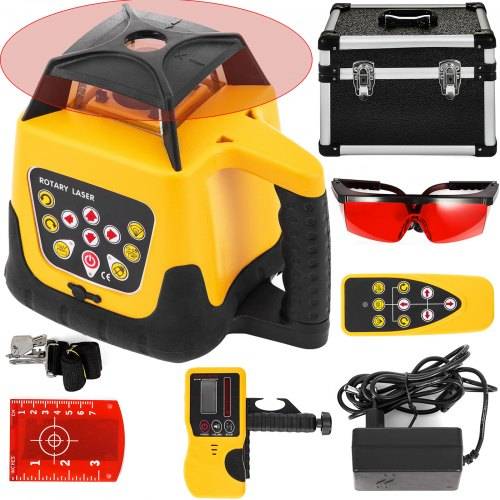 VEVOR Rot Professional Rotationslaser max. Arbeitsbereich 100 m, 360 Rotary Laser Level Wasser- und staubdicht au_enbereich Arbeitszeit 20 Stunden