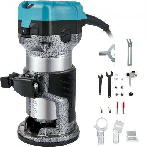 VEVOR Elektrik Hand Holz Oberfräse 800 W, Einhand Oberfräse 30000 U/min, Holz Kantenfräse, 3 Spannzangen, Soft-Start, Aluminiumlegierung, Drehzahlr