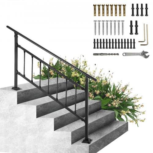 VEVOR Handlauf Quadratisch 172,5x83,5cm Treppengeländer für 1-4 Stufen Baluster Höhen-und Winkelverstellbar Geländer aus Schmiedeeisen max. 67,8cm