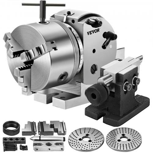 VEVOR Teilapparat mit backenfutter MT2, Rotary Tisch mit Indizierung Höhe der Mitte 100 mm, Dividing Head 23 kg, Rotary Tisch mit Tellern, Eine