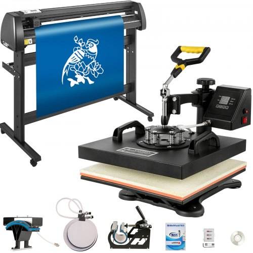 VEVOR 38x38cm Hei_presse maschine 5 In 1 Transferpresse hitzepressemaschine und 1350mm Vinyl Cutter Plotter Cutting Plotter Desktop Machine