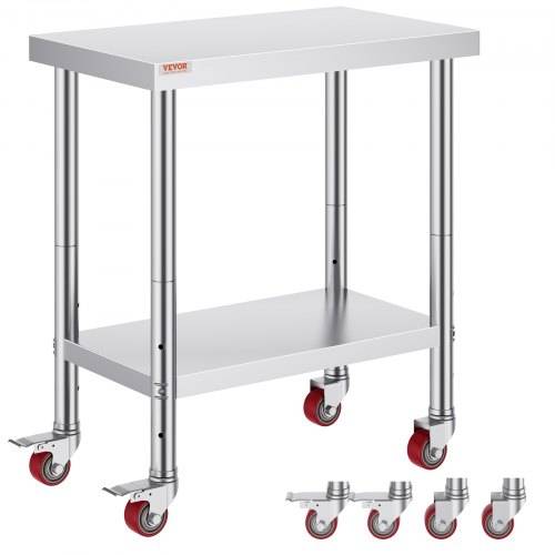 VEVOR Arbeitstisch 30" x 18" x 34" Edelstahl Catering Arbeitstisch etwas 150 kg für Belastbarkeit Lebensmittel Zubereitungstisch Gewerbliche